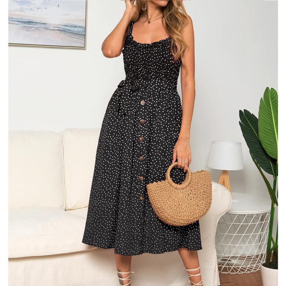 Women's Sling Ruffled Polka Dot Sling Dress